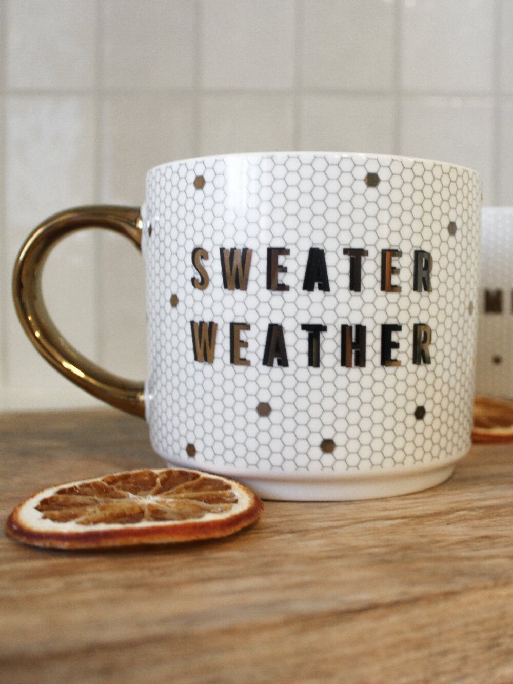 NWT Sweater Weather Gold and White Honeycomb Mug